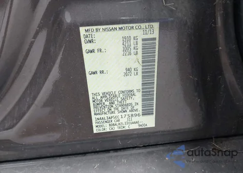 2014 Nissan Altima 2.5 S z USA, uszkodzony, nr VIN 1N4AL3AP5EC175896